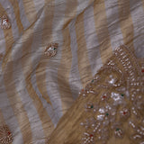 Golden And Silver Stripes Fancy Tissue Saree With Scallop Border