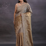 Dual Shade Grey Fancy Tissue Saree With Scallop Border