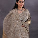 Dual Shade Grey Fancy Tissue Saree With Scallop Border