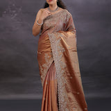 Golden Fancy Tissue Saree With Scallop Border