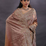 Golden Fancy Tissue Saree With Scallop Border