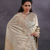 Silver Fancy Tissue Saree With Scallop Border