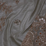Silver Fancy Tissue Saree With Scallop Border