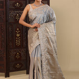 Dual Shade Tissue Saree With Scallop Border
