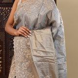 Dual Shade Tissue Saree With Scallop Border