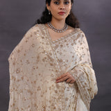 Golden Fancy Tissue Saree With Floral Embroidery