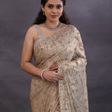 Pastel Gold Fancy Tissue Saree With Floral Embroidery
