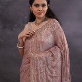 Pastel Pink Fancy Tissue Saree With Floral Embroidery