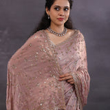 Pastel Pink Fancy Tissue Saree With Floral Embroidery