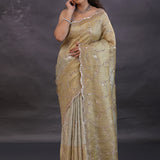 Dual Shade Tissue Fancy Saree With Floral Embroidery