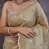 Dual Shade Tissue Fancy Saree With Floral Embroidery