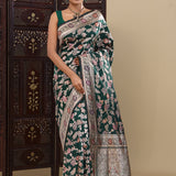 Bottle Green Banarasi Silk Saree With Self Border
