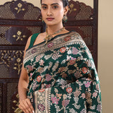 Bottle Green Banarasi Silk Saree With Self Border