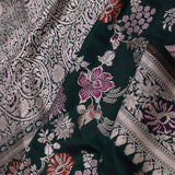 Bottle Green Banarasi Silk Saree With Self Border