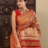 Red Kanjivaram Silk Saree With Horizontal Stripes