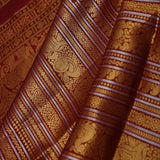 Red Kanjivaram Silk Saree With Horizontal Stripes