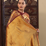 Very Dark Maroon Kanjivaram Silk Saree With Horizontal Stripes