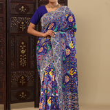 Haiti Blue Patola Silk Saree With Scallop Border