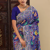 Haiti Blue Patola Silk Saree With Scallop Border