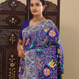 Haiti Blue Patola Silk Saree With Scallop Border