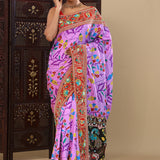Dark Lilac Patola Silk Saree With Contrast Border
