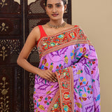 Dark Lilac Patola Silk Saree With Contrast Border