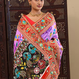 Dark Lilac Patola Silk Saree With Contrast Border