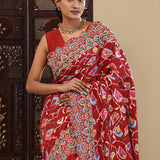 Dark Tan Red Patola Silk Saree With Scallop Border