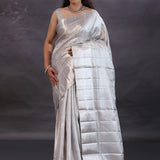Silver Kanjivaram Tissue Saree With Zari Work