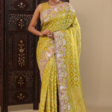 Tea Green Georgette Saree With Fancy Border
