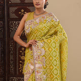 Tea Green Georgette Saree With Fancy Border