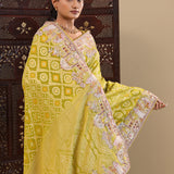 Tea Green Georgette Saree With Fancy Border