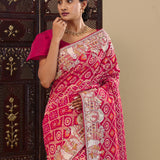 Hot Pink Georgette Saree With Fancy Border
