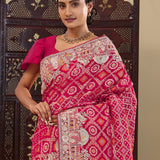 Hot Pink Georgette Saree With Fancy Border