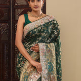 Bottle Green Georgette Saree With Fancy Border