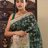 Bottle Green Georgette Saree With Fancy Border