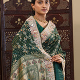 Bottle Green Georgette Saree With Fancy Border