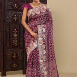 Dark Purple Georgette Saree With Fancy Border