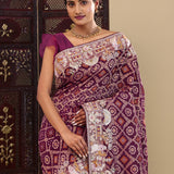 Dark Purple Georgette Saree With Fancy Border