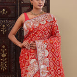 Red Georgette Saree With Designer Border