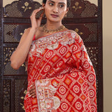 Red Georgette Saree With Designer Border