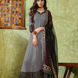 Grey Rayon Solid Anarkali Set