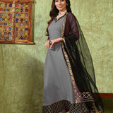 Grey Rayon Solid Anarkali Set