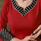 Maroon Rayon Solid Anarkali Set
