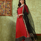 Maroon Rayon Solid Anarkali Set