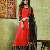 Crimson Red Rayon Solid Anarkali Set