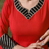 Crimson Red Rayon Solid Anarkali Set