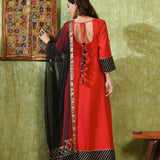 Crimson Red Rayon Solid Anarkali Set