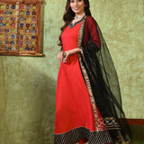 Crimson Red Rayon Solid Anarkali Set