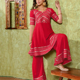 Classic Pink Rayon Embroidered Kurta Set